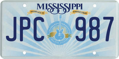 MS license plate JPC987