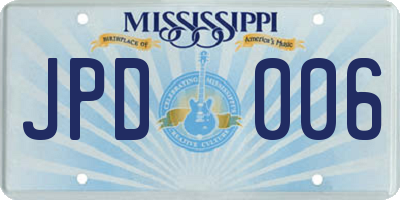 MS license plate JPD006