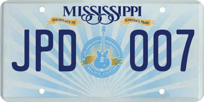 MS license plate JPD007