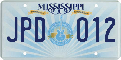 MS license plate JPD012