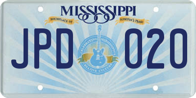MS license plate JPD020