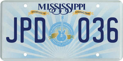 MS license plate JPD036