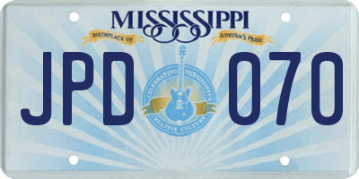 MS license plate JPD070