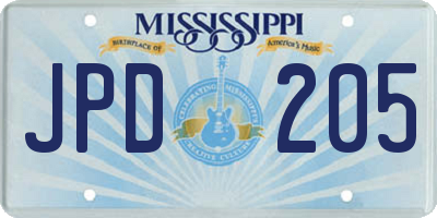 MS license plate JPD205