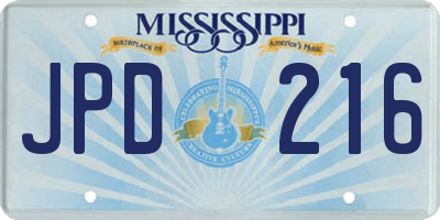 MS license plate JPD216