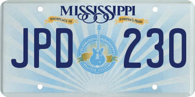 MS license plate JPD230