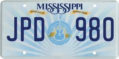 MS license plate JPD980