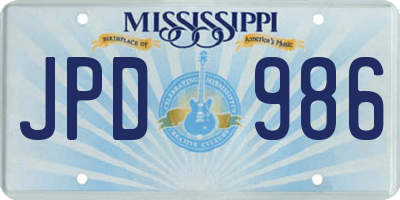 MS license plate JPD986