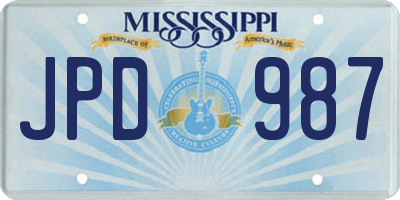 MS license plate JPD987
