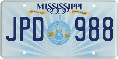 MS license plate JPD988