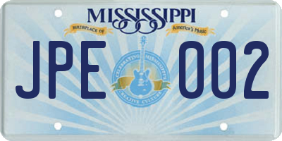 MS license plate JPE002