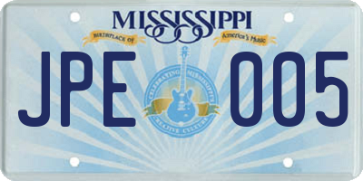MS license plate JPE005