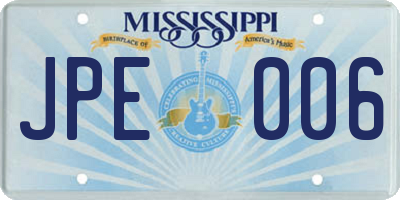 MS license plate JPE006