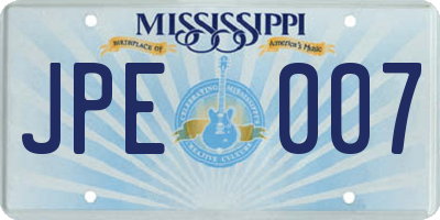 MS license plate JPE007