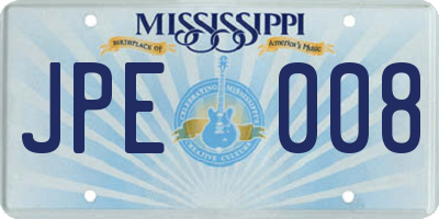 MS license plate JPE008