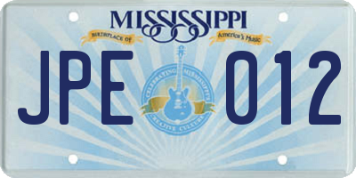 MS license plate JPE012