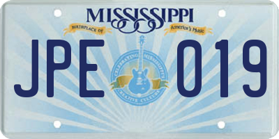 MS license plate JPE019