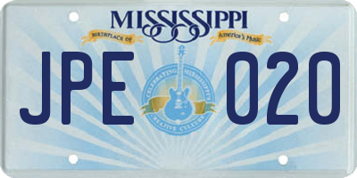 MS license plate JPE020