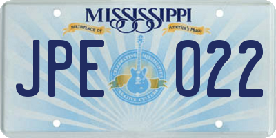 MS license plate JPE022