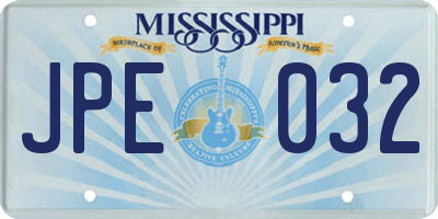 MS license plate JPE032