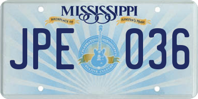 MS license plate JPE036