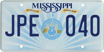 MS license plate JPE040
