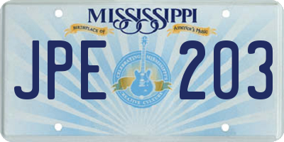MS license plate JPE203