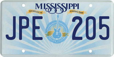 MS license plate JPE205