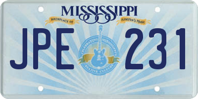MS license plate JPE231