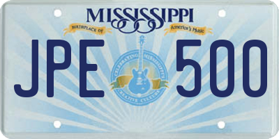 MS license plate JPE500