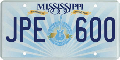 MS license plate JPE600