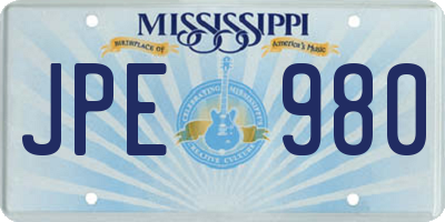 MS license plate JPE980
