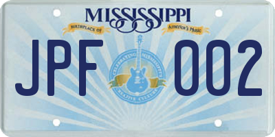 MS license plate JPF002