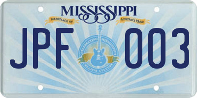 MS license plate JPF003