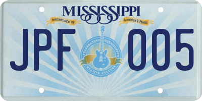 MS license plate JPF005