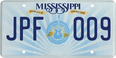 MS license plate JPF009