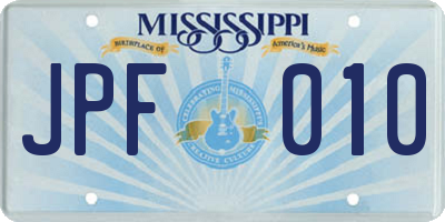 MS license plate JPF010