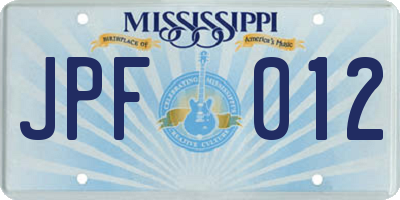 MS license plate JPF012