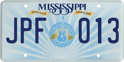 MS license plate JPF013