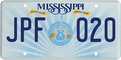 MS license plate JPF020