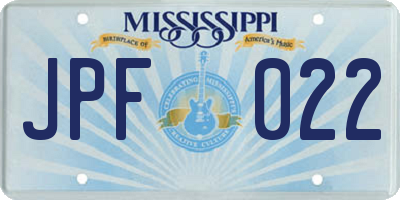 MS license plate JPF022