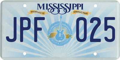 MS license plate JPF025