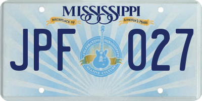 MS license plate JPF027