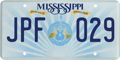 MS license plate JPF029