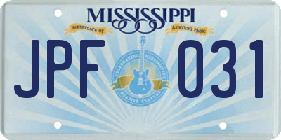 MS license plate JPF031