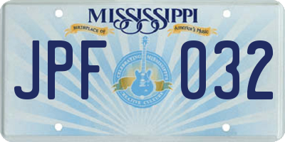 MS license plate JPF032