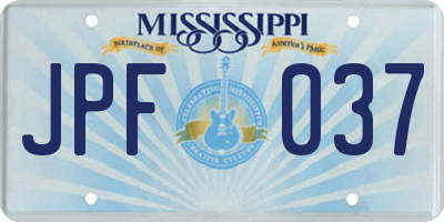 MS license plate JPF037