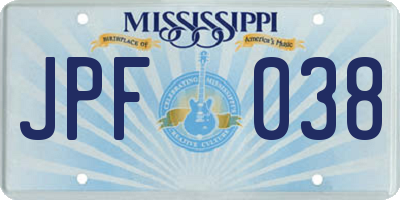 MS license plate JPF038