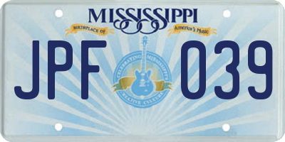 MS license plate JPF039