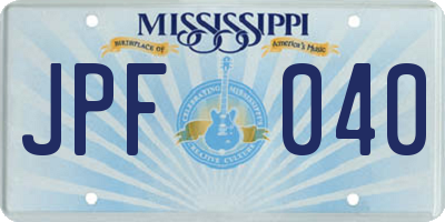 MS license plate JPF040